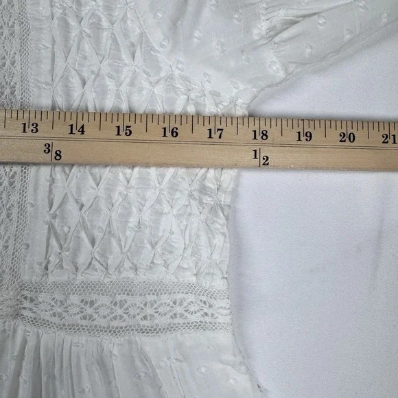 Sundance Lace Eyelet Peasant Top Sz XS Cottage Boho Sheer Button Front Bell Slv - Picture 8 of 10